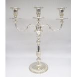ER.11 hallmarked silver Adam style two branch three light candelabra, urn shaped sconces with wreath