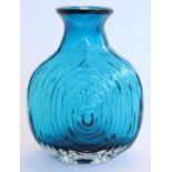 Whitefriars 'Nipple' 9828 textured glass vase in Kingfisher blue colourway as designed by Geoffrey