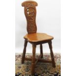 Brian Haw (former Mouseman carver) Yorkshire Oak - Carved spinning type chair, the back with central
