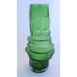 Whitefriars 'Hooped' 9680 textured glass vase in meadow green colourway as designed by Geoffrey