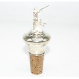 Contemporary hallmarked silver topped cork bottle stopper, the top depicting shooter and gun dog,