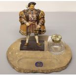 The Grange Goathland - C20th Houses of Parliament stone inkstand, mounted with a painted spelter