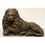 The Grange Goathland - Large cast iron sculpture of a black painted recumbent lion, W55cm H35cm