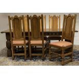 C17th style oak refectory table, overhanging rectangular top with reeded frieze on cup and cover