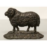 The Grange Goathland - Early C20th black painted cast iron door porter in form of a ram, on