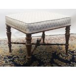 Victorian walnut rectangular stool, upholstered top on turned tapering supports joined by an X