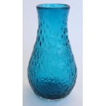 Whitefriars ovoid textured glass vase in Kingfisher blue colourway as designed by Geoffrey Baxter