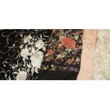 The Grange Goathland - Black silk fringed table cover embroidered with coloured foliage, similar
