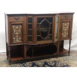 Victorian mahogany breakfront side cabinet with central bevelled glass door enclosed by two
