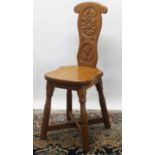Brian Haw (former Mouseman carver) Yorkshire Oak - Carved spinning type chair, back carved with