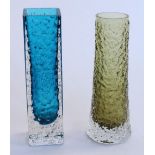 Whitefriars 'Nailhead' 9683 textured glass vase in Kingfisher blue colourway as designed by Geoffrey