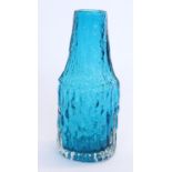 Whitefriars 'Bottle' 9730 textured glass vase in Kingfisher blue colourway as designed by Geoffrey