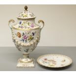 The Grange Goathland - C20th Dresden porcelain urn shaped vase and cover, painted with floral sprays