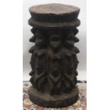 African hardwood stool or stand, carved with female fertility figures, H40cm