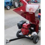 Titan Pro petrol garden wood shredder chipper, with electronic ignition, on trailer