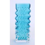 Whitefriars 'Zigzag' 9751 textured glass vase in Kingfisher blue colourway as designed by Geoffrey