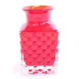 Whitefriars 'Chessboard' 9817 textured glass vase in ruby colourway as designed by Geoffrey Baxter