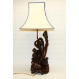 Japanese root carved style figural table lamp, H83cm incl. shade