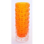 Whitefriars 'Aztec' 9816 textured glass vase in tangerine colourway as designed by Geoffrey Baxter