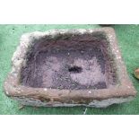 The Grange Goathland - Weathered and worn sandstone trough with drainage hole, approx 69cm x 51cm