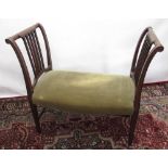 C19th mahogany twin chair end upholstered stool, on square supports, W96cm D46cm H88cm