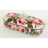 Wemyss Ware pottery lidded toothbrush holder decorated with cabbage roses, printed mark for T. Goode