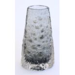 Whitefriars 'Volcano' pattern 9717 bark textured vase in Pewter colourway as designed by Geoffrey