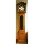 Brian Haw (former Mouseman carver) Yorkshire Oak - Long cased clock with arched top and brass Roman