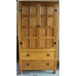 Brian Haw (former Mouseman carver) Yorkshire Oak - Combination wardrobe with two panelled cupboard