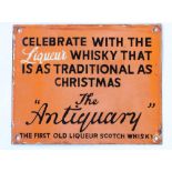 Antiquary Old Liqueur Scotch Whisky steel plate enamel sign, 20cm x 25cm