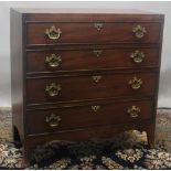 Small Regency style mahogany chest, crossbanded top with four graduated drawers on shaped apron