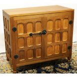 Brian Haw (former Mouseman carver) Yorkshire Oak - Two door side cabinet with panelled detail and