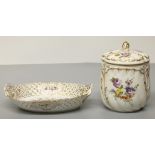 The Grange Goathland - C20th Sitzendorf porcelain jar and cover, painted with floral sprays with