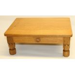 Bob Hunter Wren Cabinet Makers of Thirlby - an oak stool, rectangular top on carved supports with