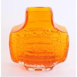Whitefriars 'TV' 9677 textured glass vase in tangerine colourway as designed by Geoffrey Baxter