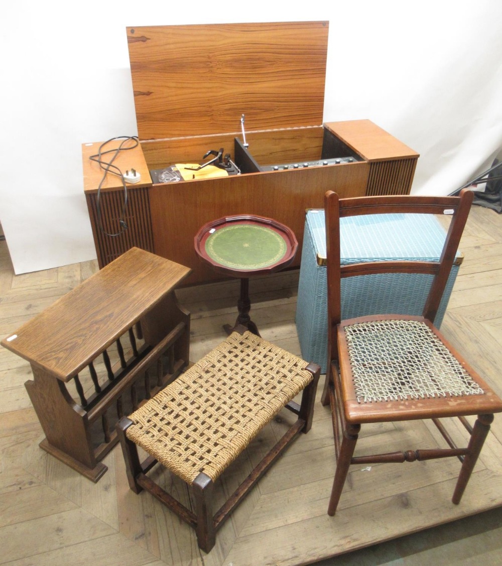 Murphy type A894 SR Radiogram with fitted Garrard 3000 Turntable, Lloyd Loom style blue laundry