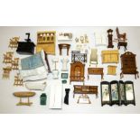 Collection of dolls house furniture inc. rocking horses, cabinets, dressers, etc (2 boxes)
