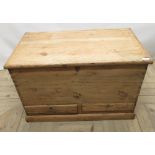 Pine mule chest, with two fitted drawers and a fitted candle box, a/f (W92cm, D53cm and H58cm)