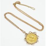 1888 Victoria sovereign in 9ct yellow gold mount pendant, stamped 375, on 9ct yellow gold chain,