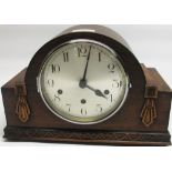 Haller 1930's oak cased mantel clock, chrome plated bezel and silvered Arabic dial, three train