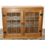 Brian Haw (former Mouseman carver) Yorkshire Oak - Wall cabinet enclosed by two lead glazed cupboard