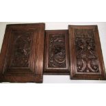 Three C19th Gothic revival oak furniture panels 28cm x 48cm, 40cm x 25cm, 53cm x 38cm (3)