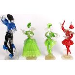 Four Murano glass dancer figurines in the manner of Toffolo, tallest H42cm