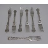 Victorian set of six hallmarked Sterling silver Queens pattern double struck forks by Chawner &