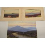 G Miller C20th watercolour on board depicting moorland landscape at sunset, signed, 31cm x 18cm,