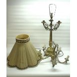 Brass candlestick with 4 branches converted to a lamp with shade and a 5 branch chandelier (2)