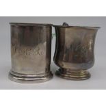 Geo.V hallmarked Sterling silver christening beaker with gilt interior, engraved with initials '