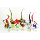 Selection of Murano and other glass cockerel, duck and bird figures, tallest H48cm