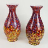 Pair of contemporary Czech Bohemian style large spatter glass vases, H42cm