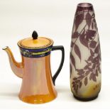 1920S Wiltshaw and Robinson Carlton Ware "Berries and Bands" coffee pot with orange body, and a